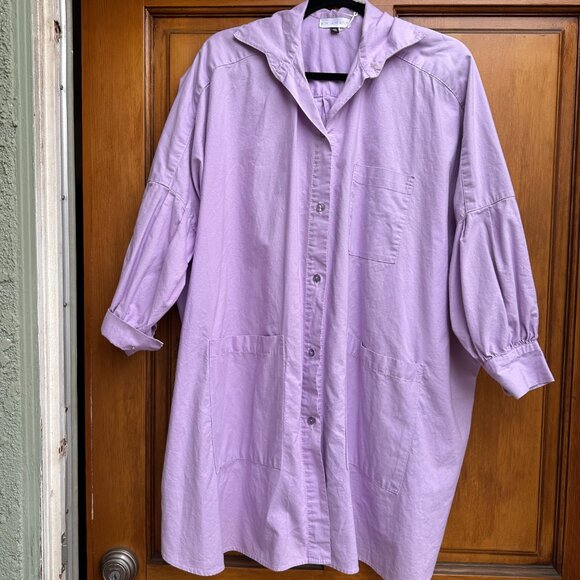 Athena Newton Cotton Smock Blouse in Lilac - Organic Cotton One Size - Picture 4 of 14